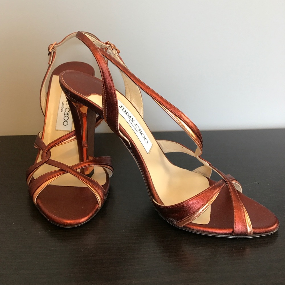 Jimmy Choo Metallic Copper Brown Strappy Sandals